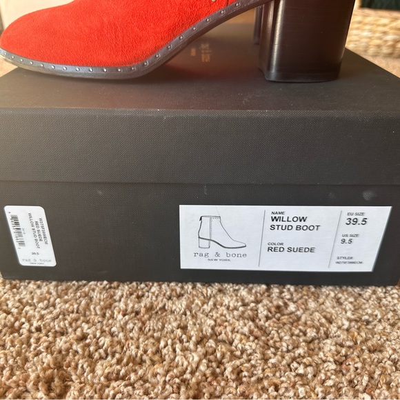 Rag & Bone New Willow Stud Boot in beautiful red suede. - Picture 2 of 9